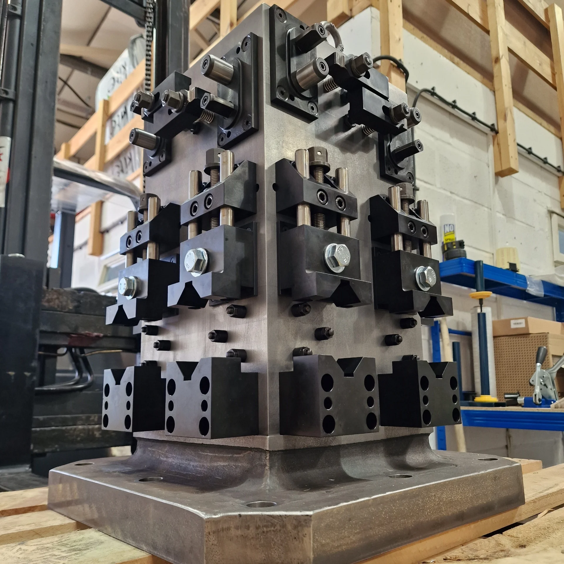 Multi-face fixture assembled and ready for machine installation
